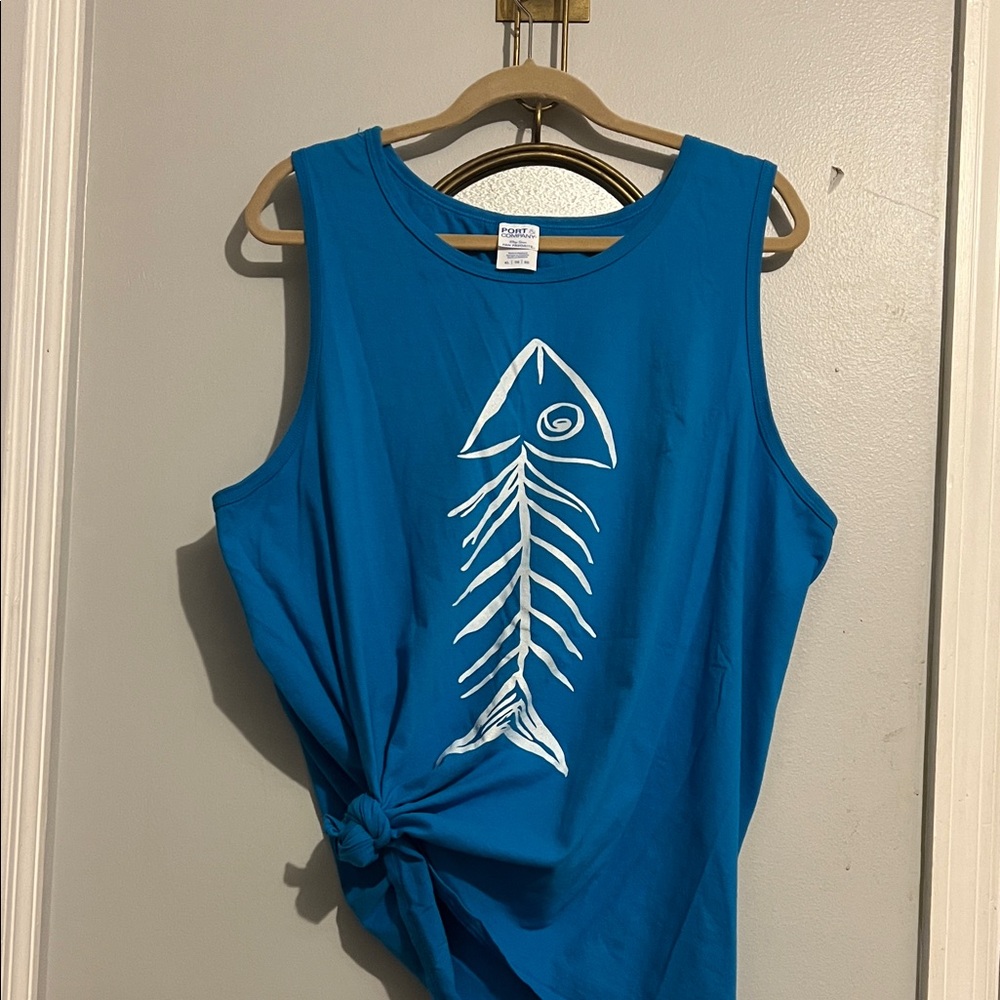 Port and Company Teal Women’s Tank Top with White Fishbone Graphic